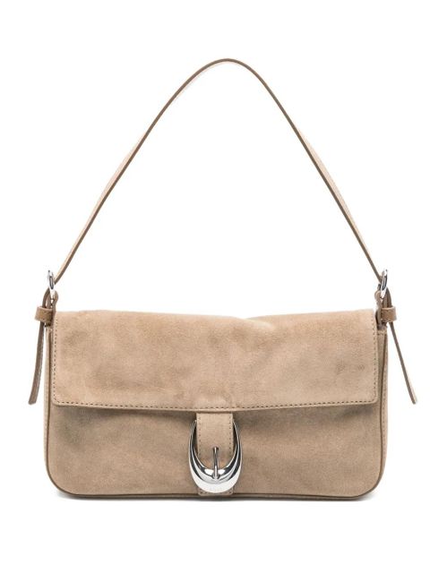 STAUD Harlow buckled suede shoulder bag - Grey - zdjęcie produktu nr 1