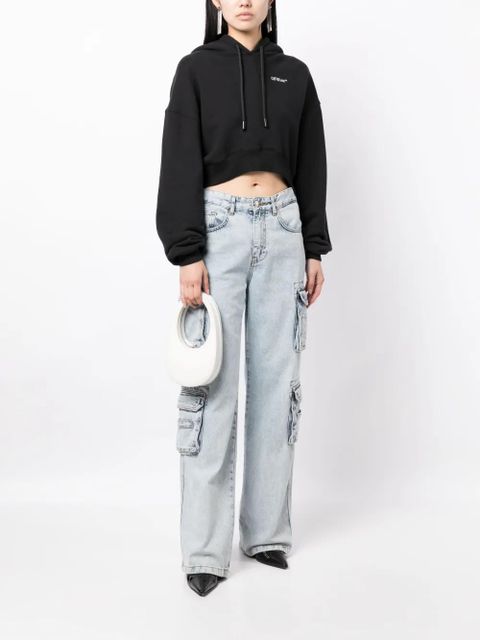 Off-White logo-print cropped hoodie - Black - zdjęcie produktu nr 2