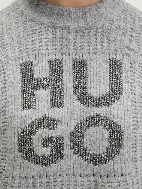 HUGO sweter z dodatkiem wełny damski kolor szary ciepły 50548245