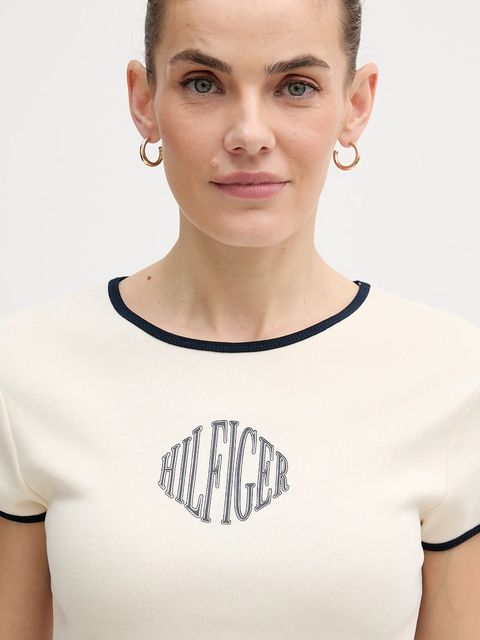 Tommy Hilfiger t-shirt bawełniany damski kolor beżowy WW0WW47881