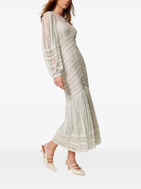 TWINSET striped laced midi dress - Neutrals