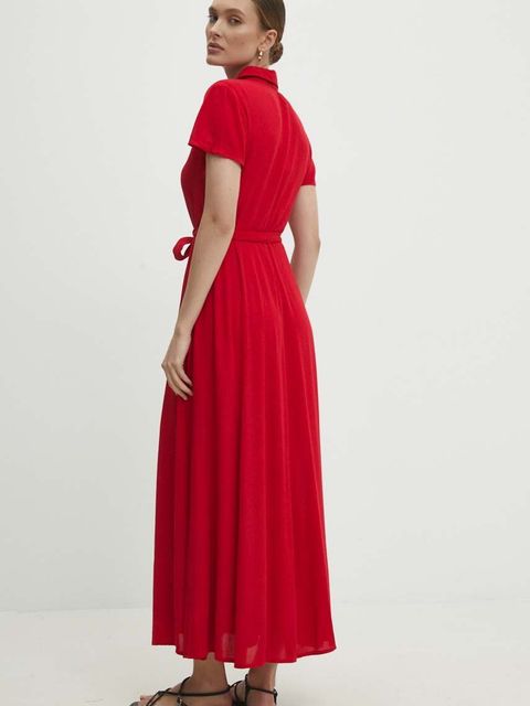 Answear.LAB sukienka kolor czerwony maxi rozkloszowana