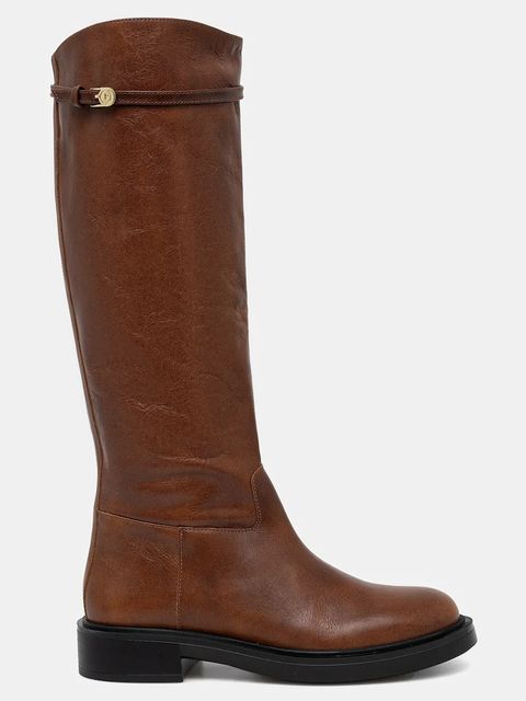 Pollini kozaki kolor brązowy na płaskim obcasie SA26083G0NTK0217 - zdjęcie produktu nr 2