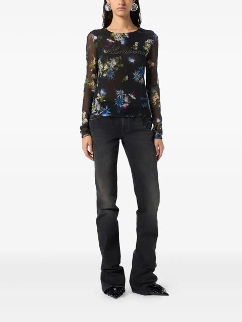 Blumarine floral-print mesh top - Black - zdjęcie produktu nr 2