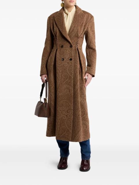 ETRO paisley lace-up wool coat - Brown