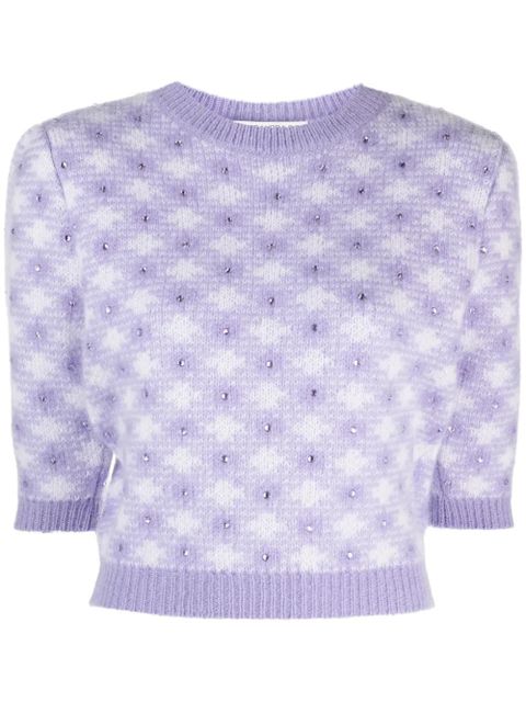 Alessandra Rich crystal-embellished diamond-jacquard top - Purple - zdjęcie produktu nr 1
