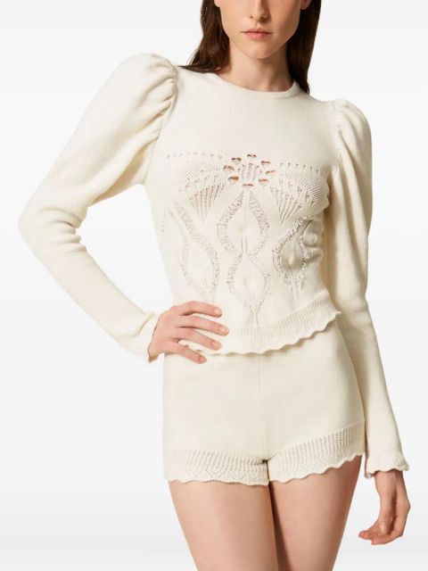 TWINSET open-knit puff-sleeve jumper - Neutrals - zdjęcie produktu nr 2