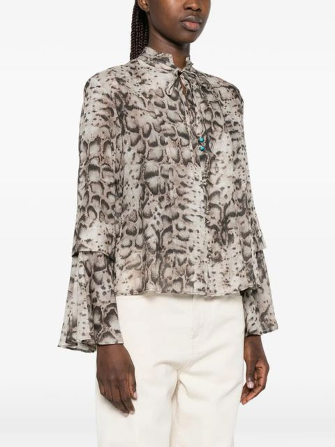 PINKO snakeskin-print flared-sleeve shirt - Neutrals