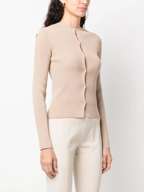 FENDI ribbed-knit cotton-blend cardigan - Neutrals