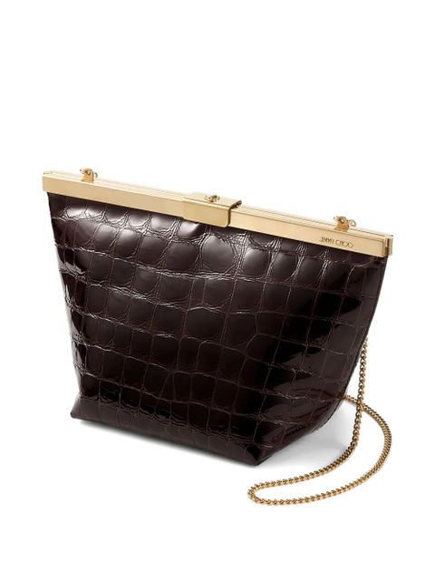 Jimmy Choo Ganache crocodile-effect chain clutch bag - Brown