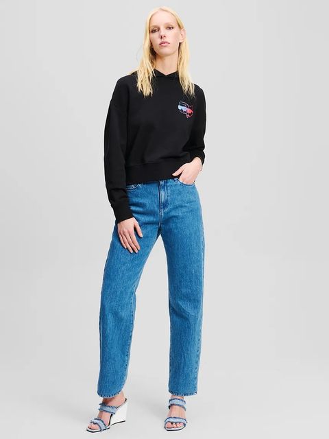 Karl Lagerfeld bluza bawełniana IKON damska kolor czarny z kapturem z nadrukiem A2W20072