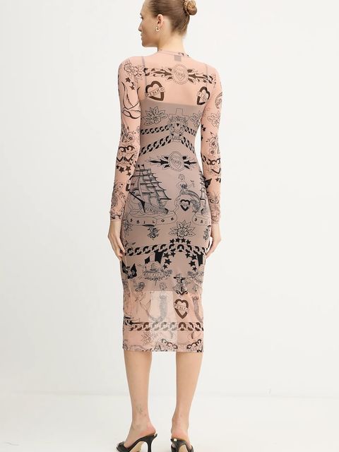 Pinko sukienka kolor beżowy midi dopasowana 105797 A2VM