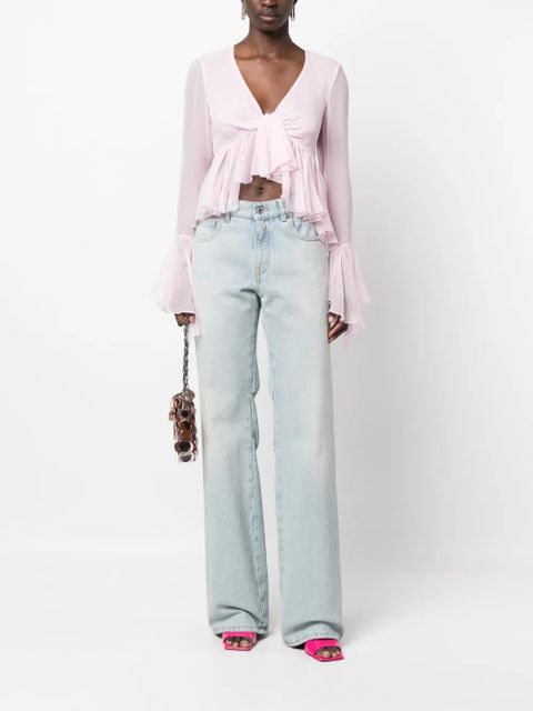 Blumarine ruffled long-sleeve silk blouse - Pink