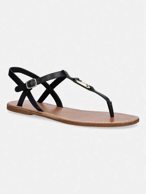 Tommy Hilfiger sandały na płaskim obcasie damskie skórzane LEATHER THONG SANDAL - zdjęcie produktu nr 1