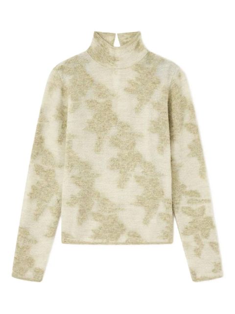 GANNI flower jacquard mockneck sweater - Green - zdjęcie produktu nr 1