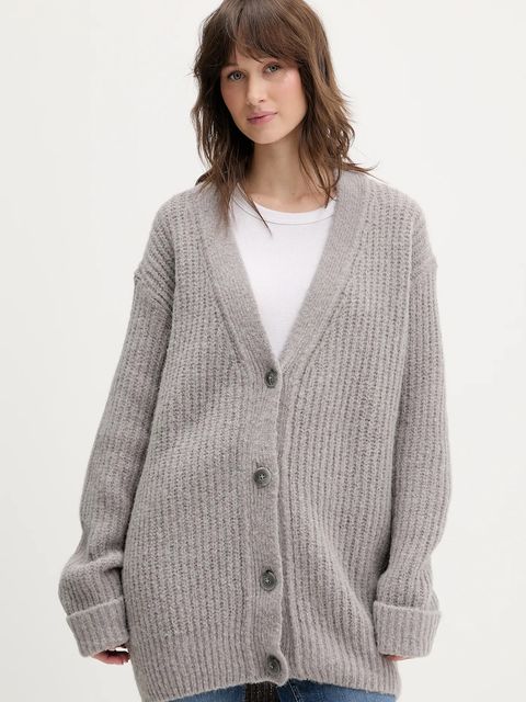 HUGO kardigan z dodatkiem wełny Shent damski kolor szary 50554076 - zdjęcie produktu nr 1