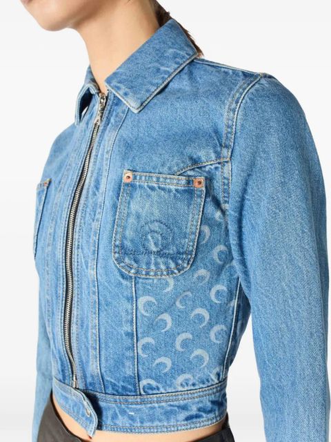 Marine Serre Moon-print cropped denim jacket - Blue