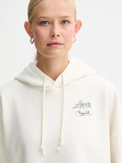 Levi's bluza bawełniana damska kolor beżowy z kapturem z nadrukiem A9414