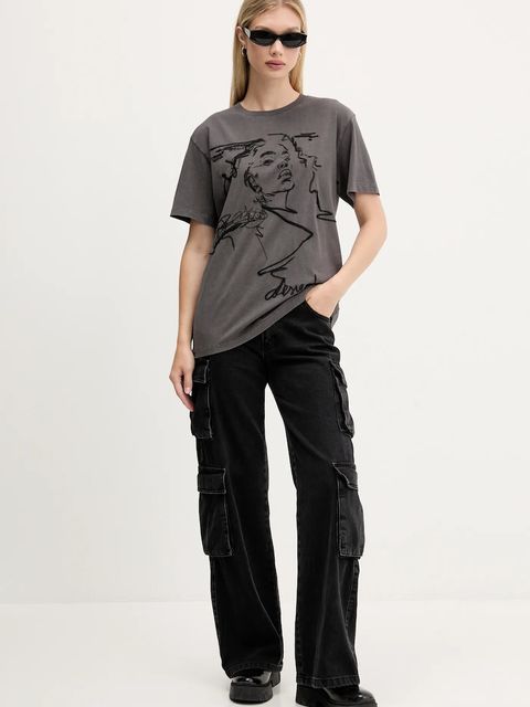 Desigual t-shirt bawełniany BUDAPEST damski kolor szary 25WWTK47 - zdjęcie produktu nr 2