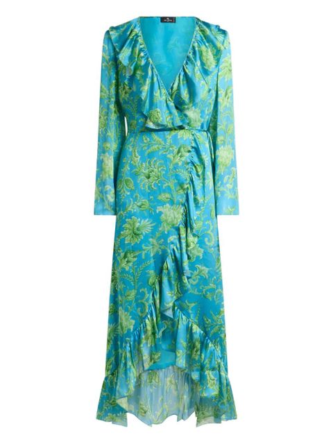 ETRO ruffled floral-print wrap dress - Blue - zdjęcie produktu nr 1