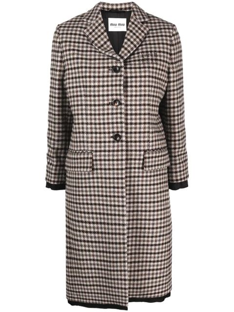 Miu Miu houndstooth-pattern single-breasted coat - Brown - zdjęcie produktu nr 1