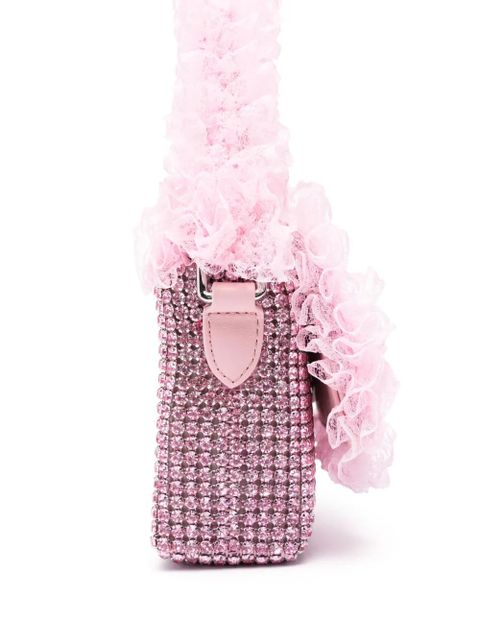 Self-Portrait crystal-embellished lace-detail shoulder bag - Pink