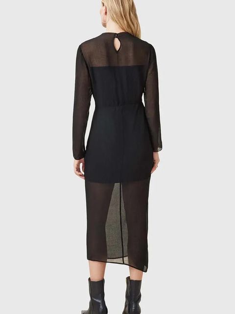 AllSaints sukienka z domieszką jedwabiu RIZO kolor czarny midi dopasowana W085DC