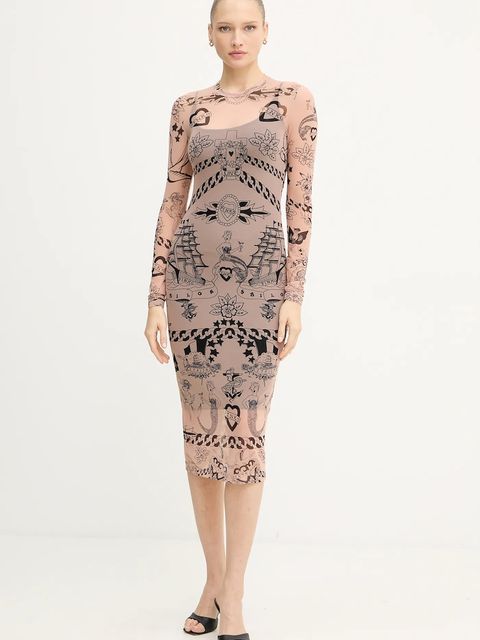 Pinko sukienka kolor beżowy midi dopasowana 105797 A2VM - zdjęcie produktu nr 2