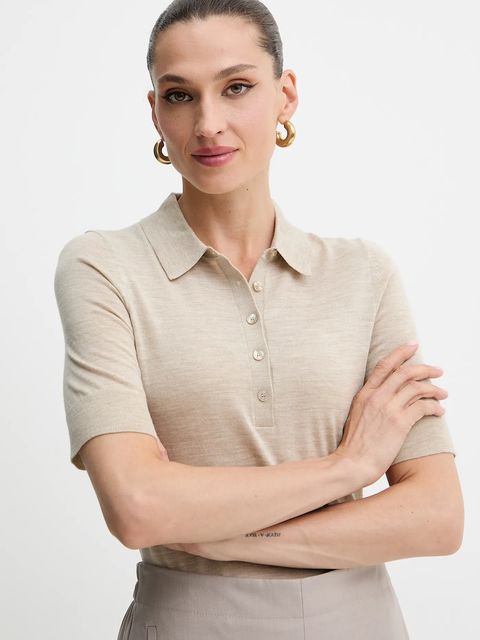 BOSS polo wełniane damski kolor beżowy 50545015