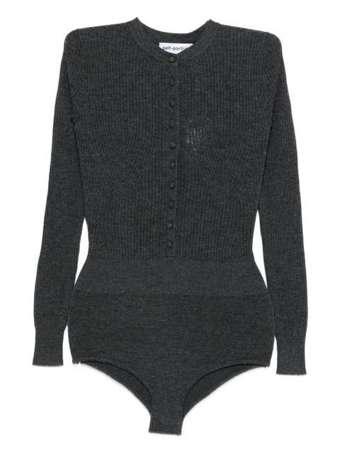 Self-Portrait ribbed-knit bodysuit - Grey