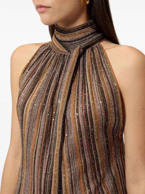 Missoni striped tie neck top - Brown