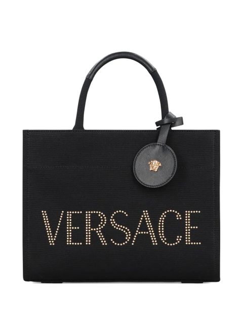 Versace studded logo canvas tote bag - Black - zdjęcie produktu nr 1