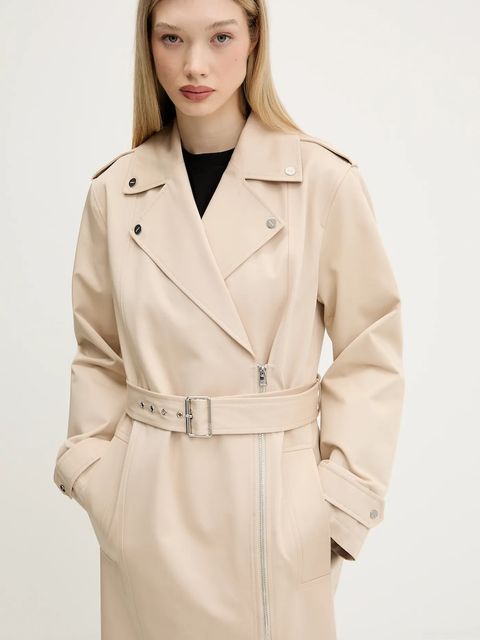 HUGO trencz damski kolor beżowy przejściowy 50542278