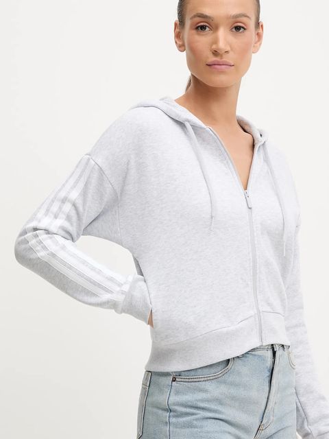 adidas bluza 3-Stripes damska kolor szary z kapturem melanżowa JX7648