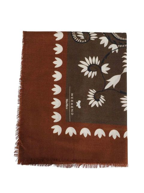 Weekend Max Mara Educata floral-print fringed scarf - Brown - zdjęcie produktu nr 1
