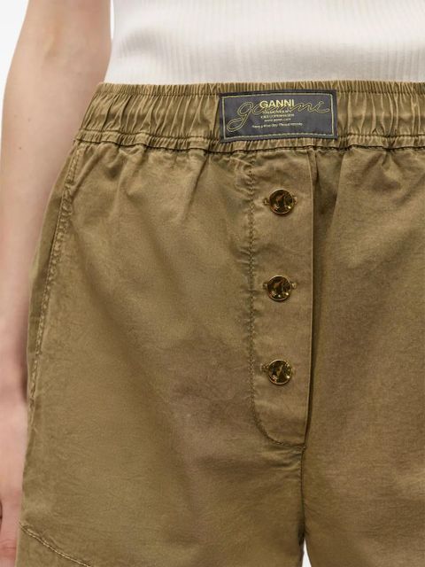 GANNI washed cotton shorts - Green