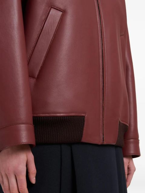 Marni collar-detail leather bomber jacket - Brown