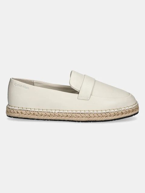 Calvin Klein espadryle skórzane ESPADRILLE W/CK HW - LTH kolor beżowy HW0HW02390