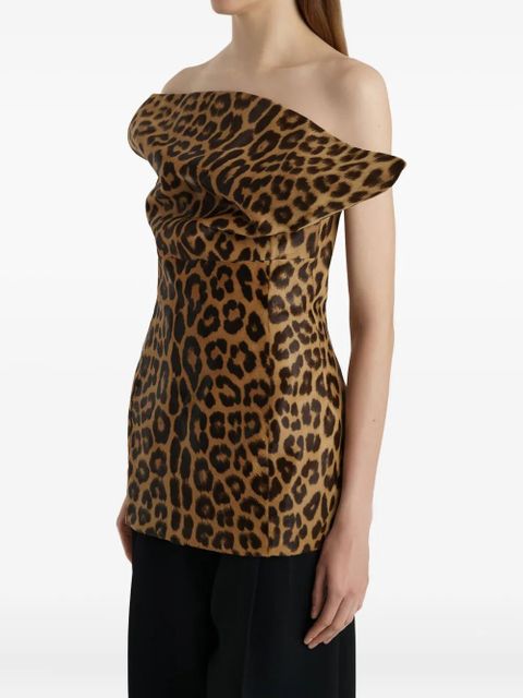 KHAITE off-shoulder leopard top - Brown