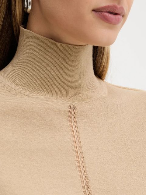 BOSS Orange sweter z dodatkiem wełny damski kolor beżowy lekki z półgolfem 50551356