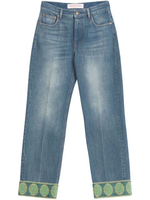 Valentino Garavani jacquard-trim jeans - Blue