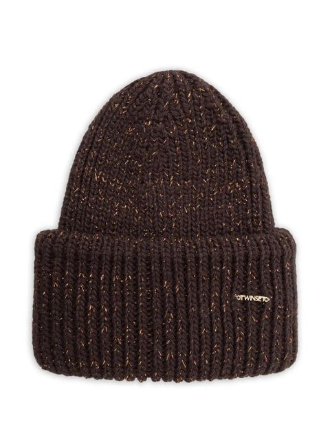 TWINSET ribbed-knit lurex-detail beanie hat - Brown - zdjęcie produktu nr 1