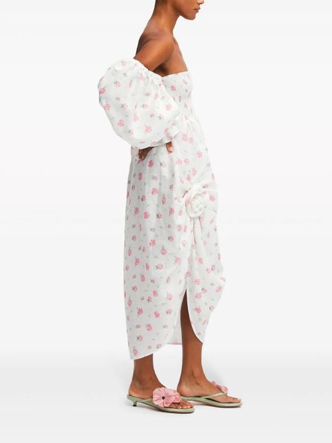 Sleeper Atlanta rose-print linen dress - White