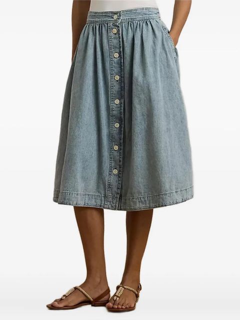 Lauren Ralph Lauren button-front gathered midi skirt - Blue - zdjęcie produktu nr 1