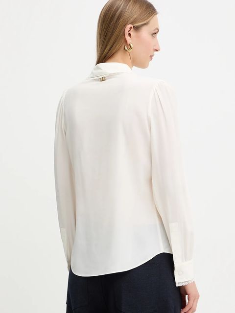 Twinset koszula z dodatkiem jedwabiu damska kolor beżowy regular z kołnierzykiem klasycznym 252TT2142