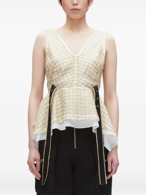 3.1 Phillip Lim checked peplum top - Neutrals