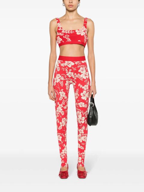 Marine Serre floral-jacquard towel bralette - Red