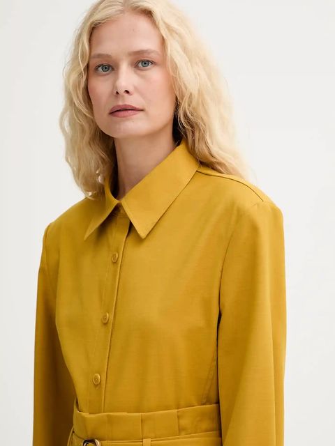 ISABELLE BLANCHE koszula z wełną damska kolor żółty regular z kołnierzykiem klasycznym IS25FW-C037-T002