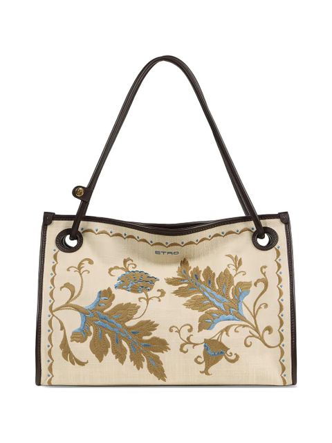 ETRO Eyes floral-embroidered leather-trimmed tote bag - Neutrals - zdjęcie produktu nr 1