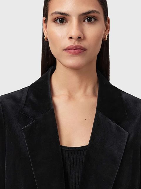 AllSaints marynarka welurowa kolor czarny jednorzędowa gładka W064QD